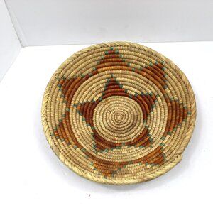 Vintage Hand Woven Coiled Southwestern Basket Natural Bowl Wall Decor  11 1/2”d